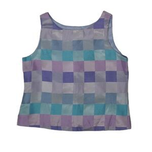 VINTAGE 90s pastel kawaii checkered‎ sleeveless shell top XS/S